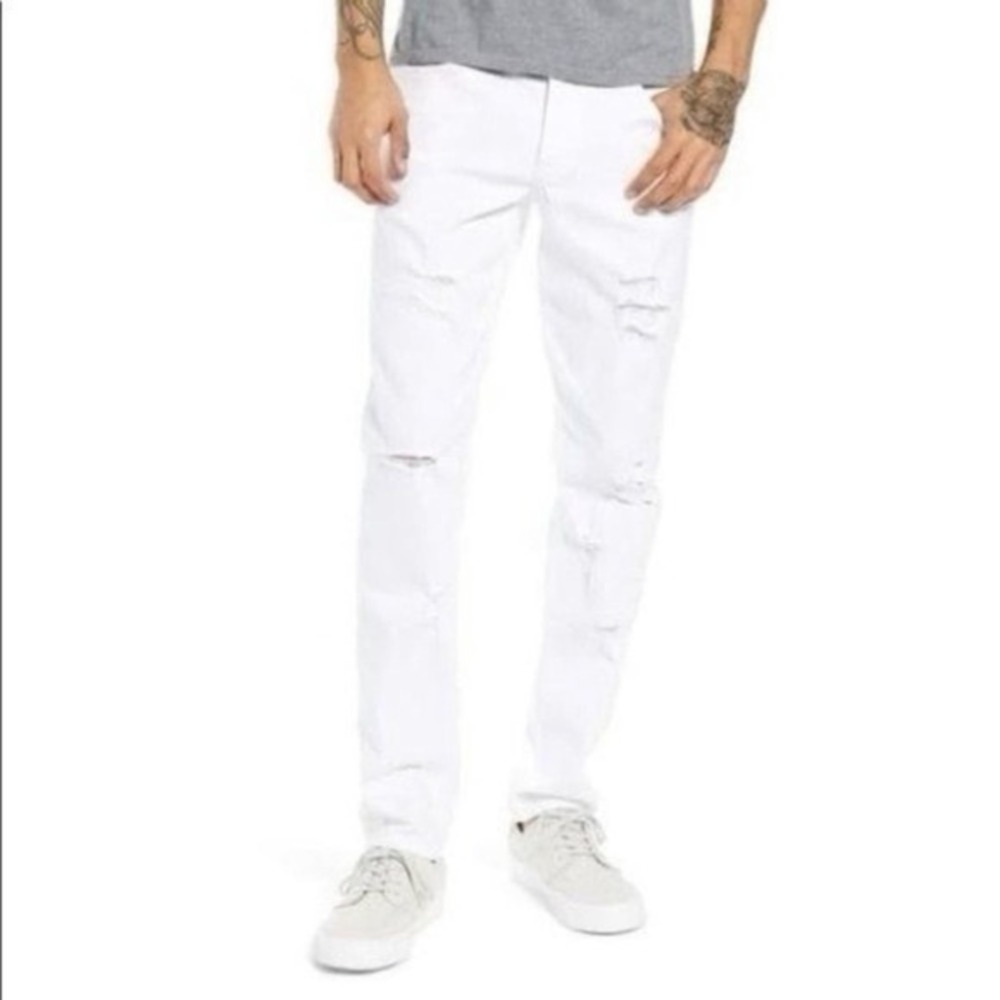 Rail Men’s White Distressed Ripped‎ Stretch Skinny Jeans Size 33x32